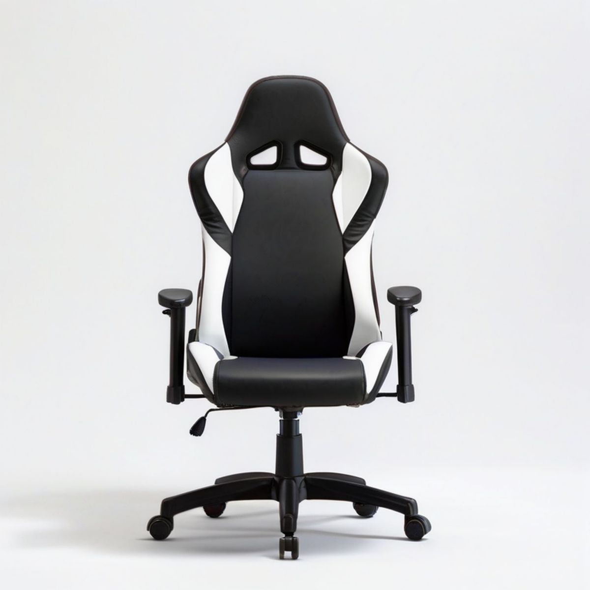 Obrotowy fotel gamingowy z regulacją wysokości 65 x 65 x 112–122 cm, czarno-biały, skóra syntetyczna PU
